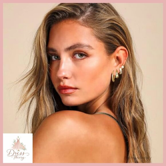 14K Gold Plated Hoop Earrings Set, Hypoallergenic Lightweight Women's Jewelry - Picture 4 of 8